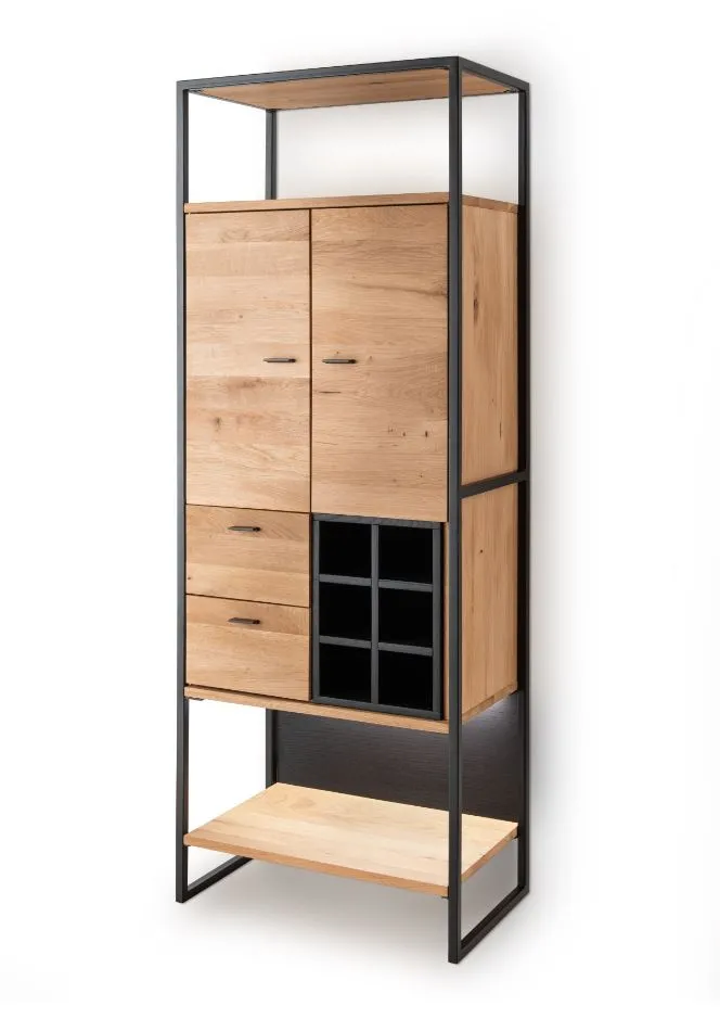 Highboard 64x173cm "Glasgow" Wildeiche & Metall schwarz Weinfach