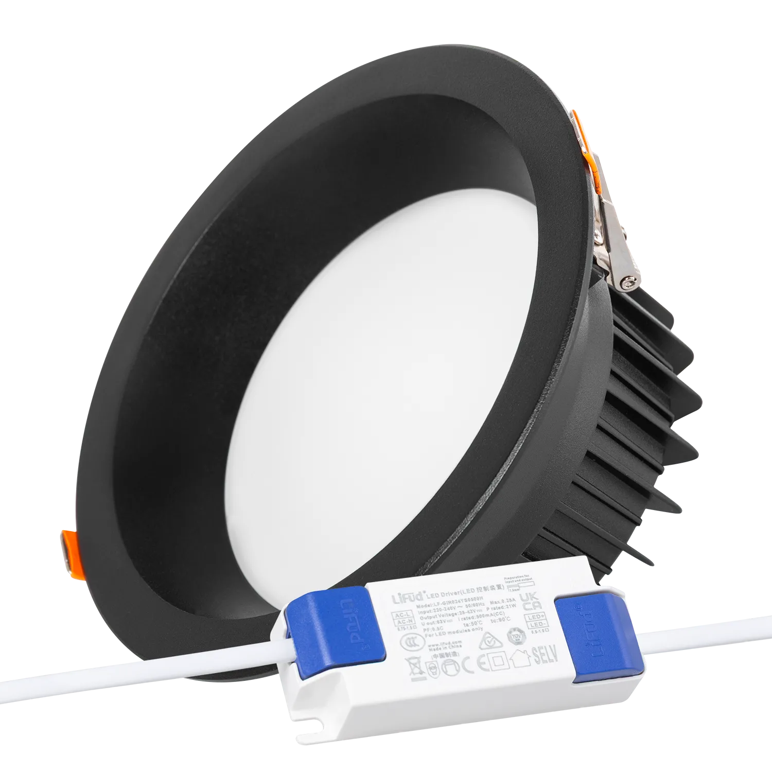 Runder LED-Downlight-Strahler, 20 W, 2.000 lm, 6.000 °K, blendfrei, UGR19, 40.000 h, Schwarz