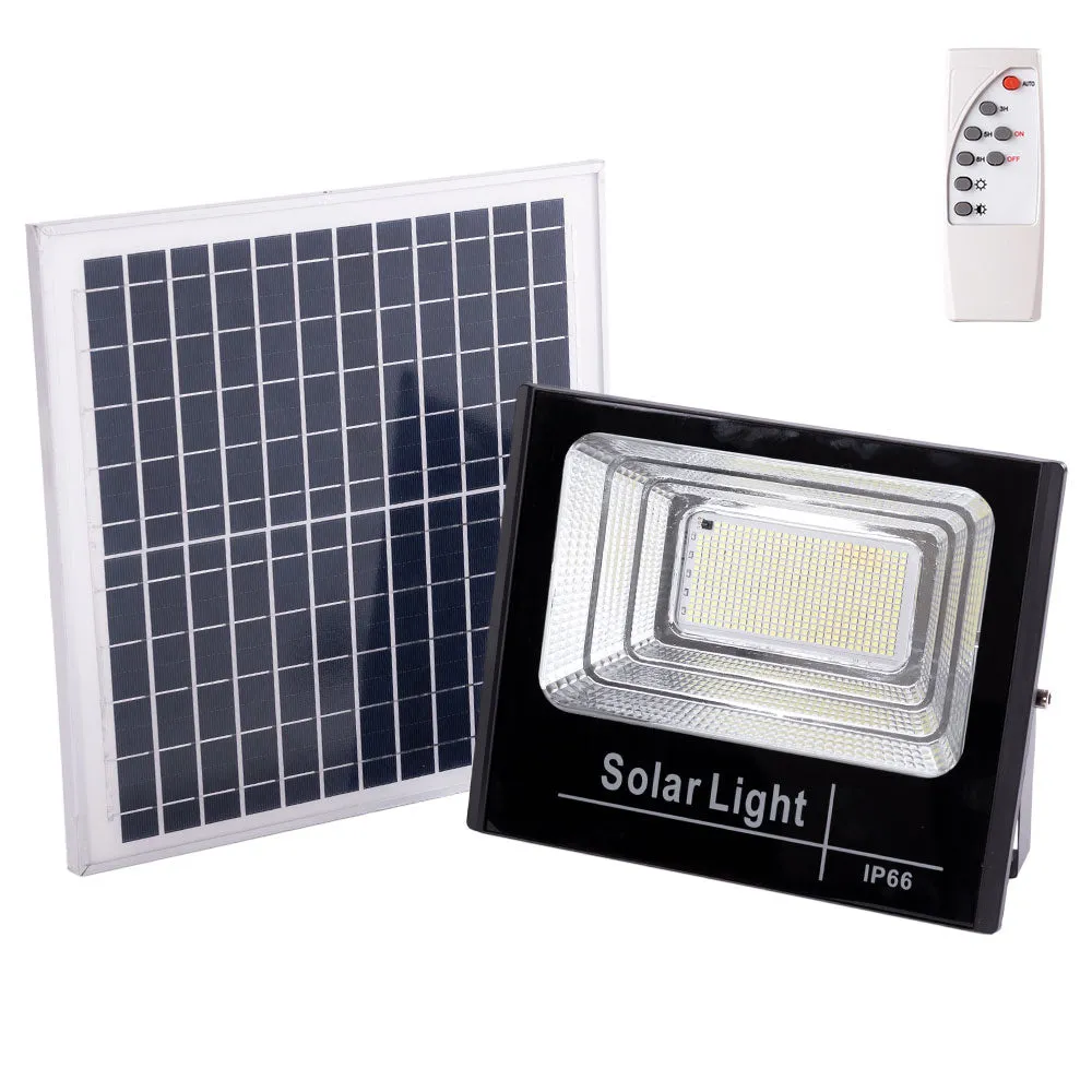 Solar-LED-Flutlicht, 150 W, 6500 K, Panel: 6 V/15 W, Batterie: 3,2 V/10000 mAh, Fernbedienung [HO-SOLARFL-150W-01]