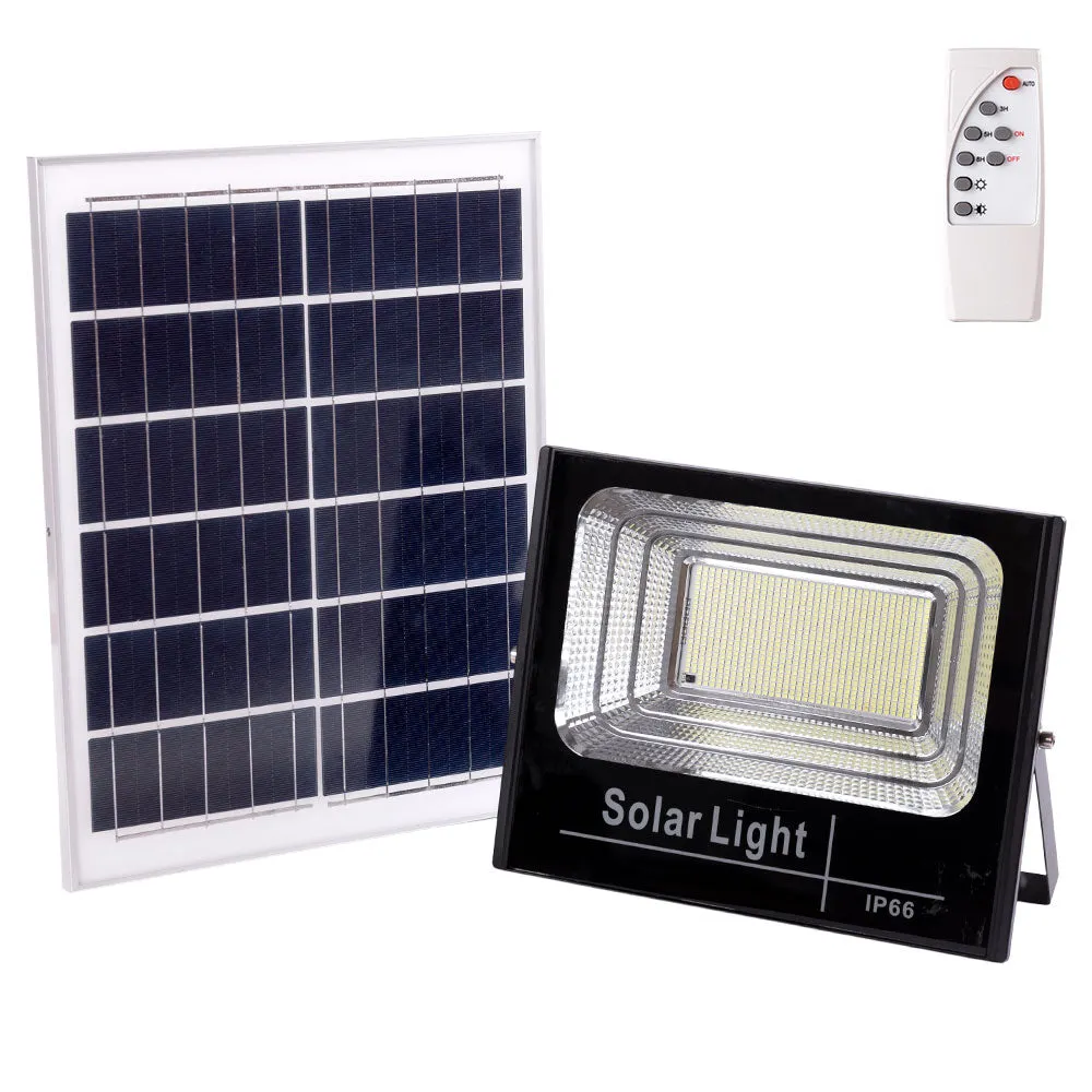 Solar-LED-Flutlicht, 200 W, 6500 K, Panel: 6 V/20 W, Batterie: 3,2 V/15000 mAh, Fernbedienung [HO-SOLARFL-200W-01]