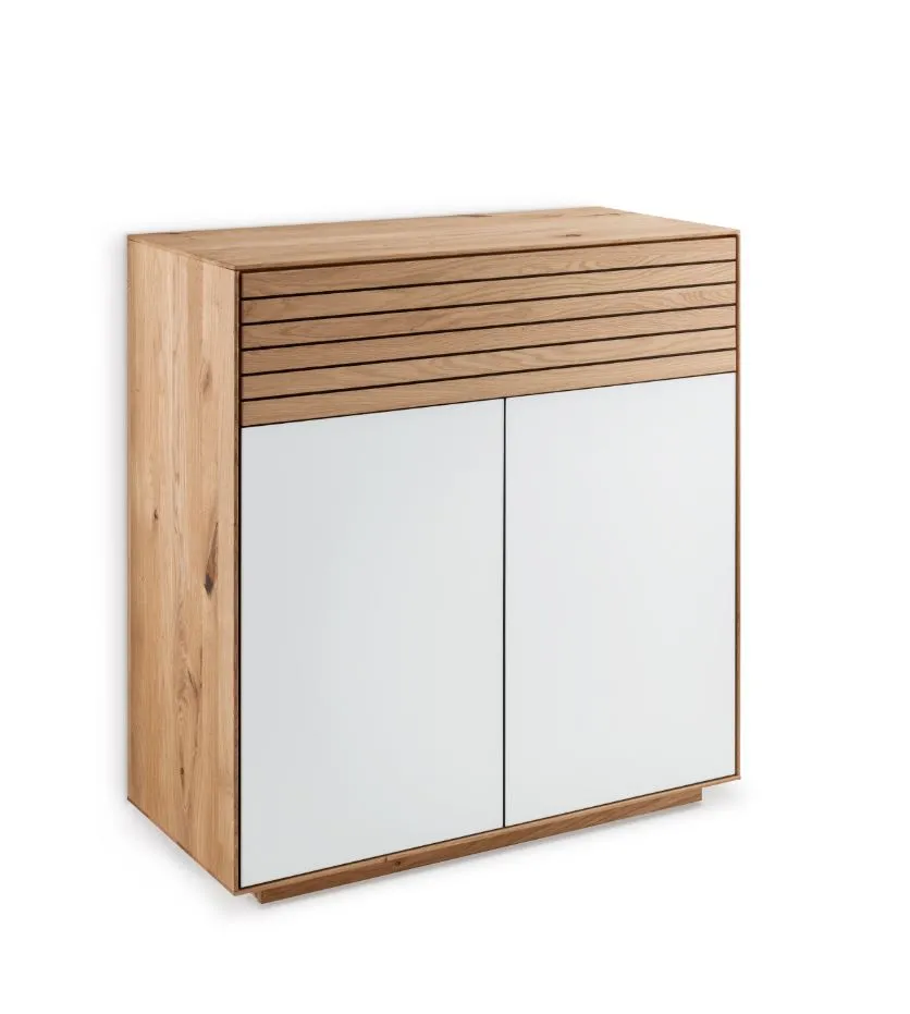 Kommode 80x84cm "Trentino" Wildeiche & Glas weiß