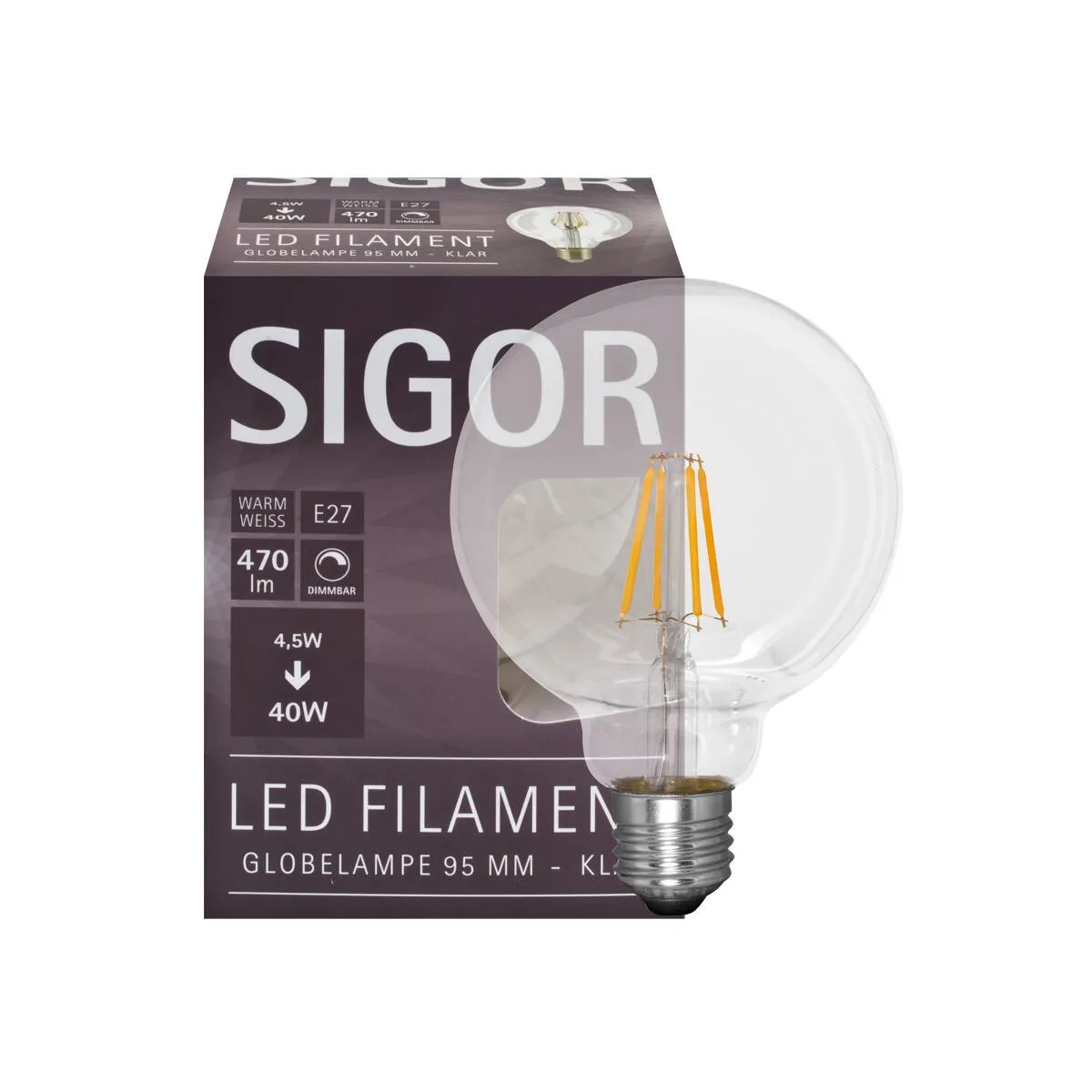LED-Fadenlampe Globe-Form E27 4,5 W kla 470 lm, 2700K Ø 95 Dimmbar
