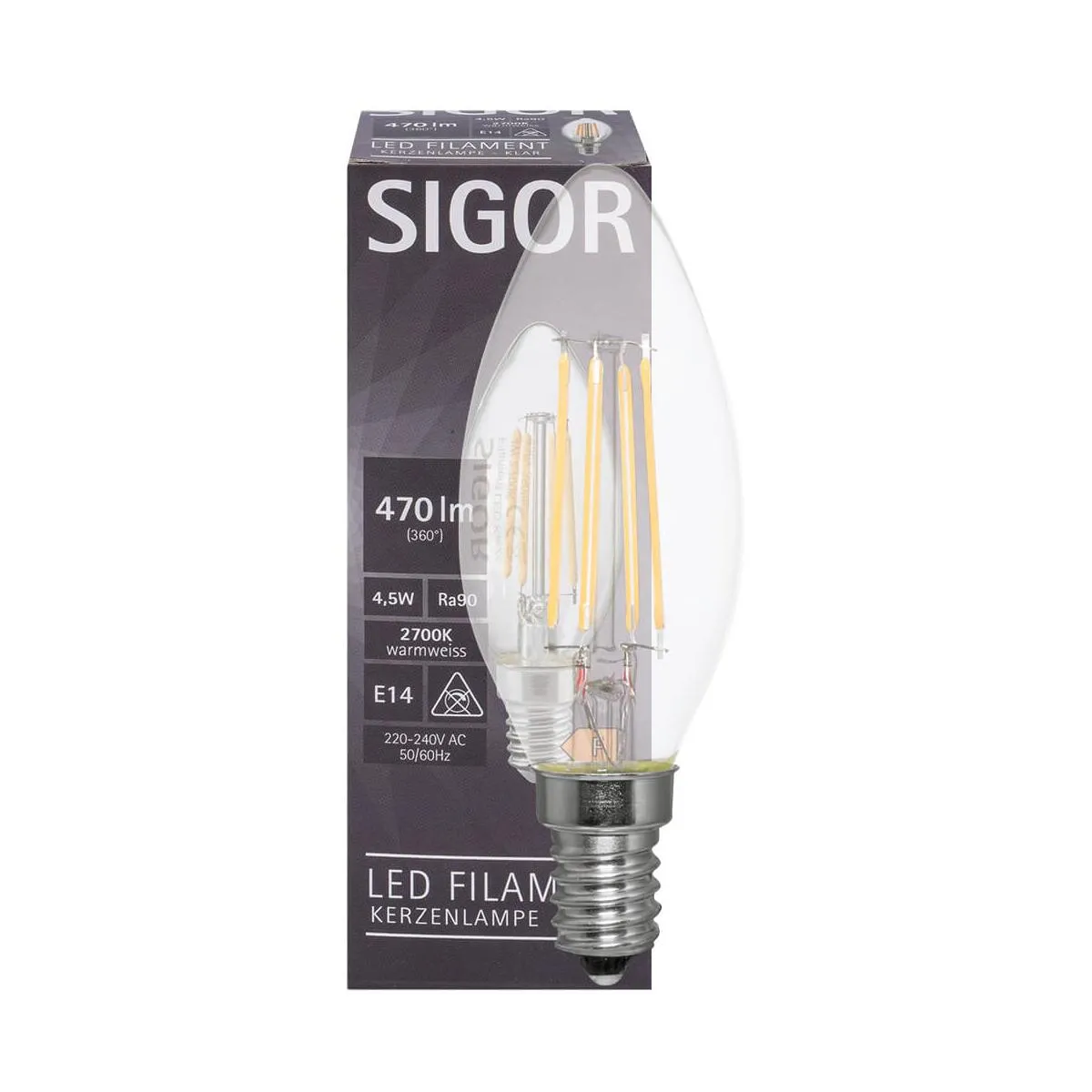 LED-Filament-Lampe E14 Kerzen-From 4,5W klar 470lm 2700K