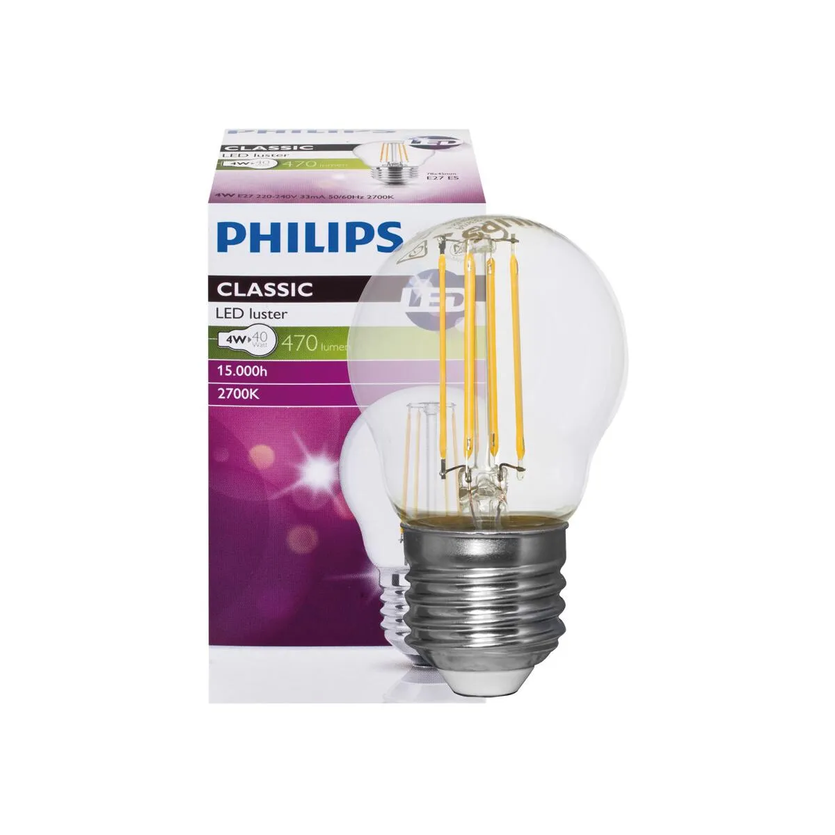 LED-Filament-Lampe E27 4,3W 470lm CorePro LEDluster Tropfen-Form klar 2700K