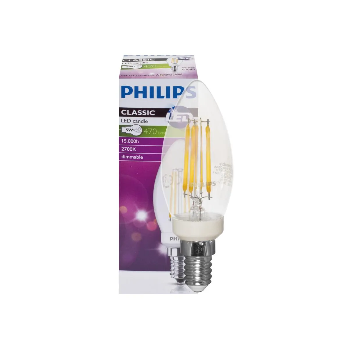 LED-Filament-Lampe MASTER Value Kerzen-Form 3,4W klar 470lm E14 2700K bis 2200K