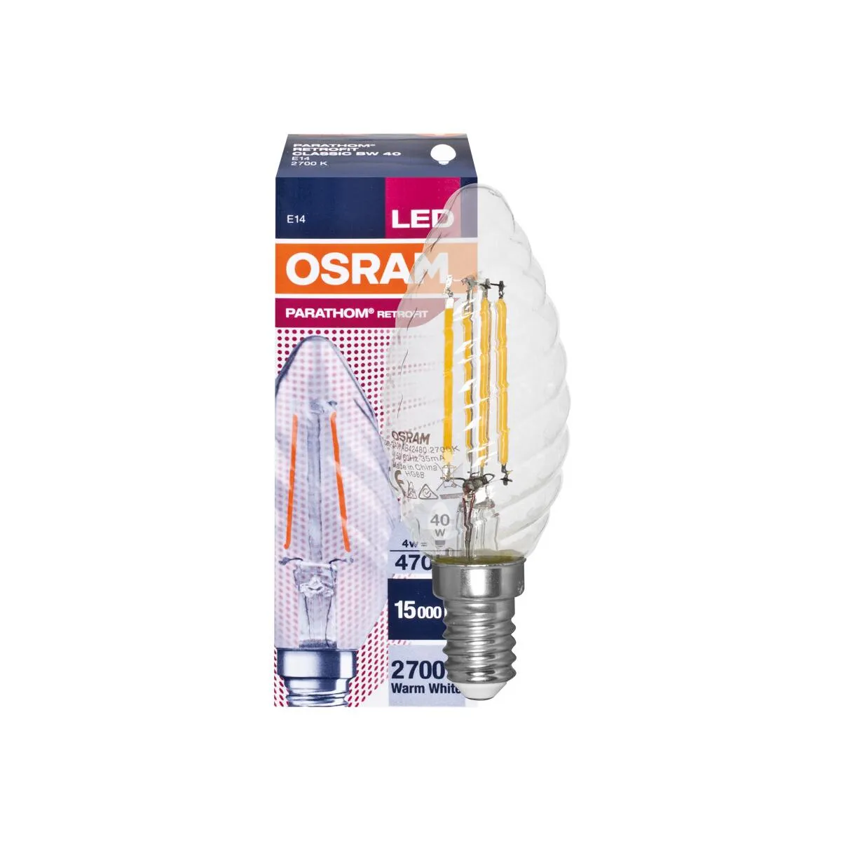 LED-Filament-Lampe PHARATHOM RETROFIT gedreht Kerzen-Form 4W klar 470lm E14 2700K