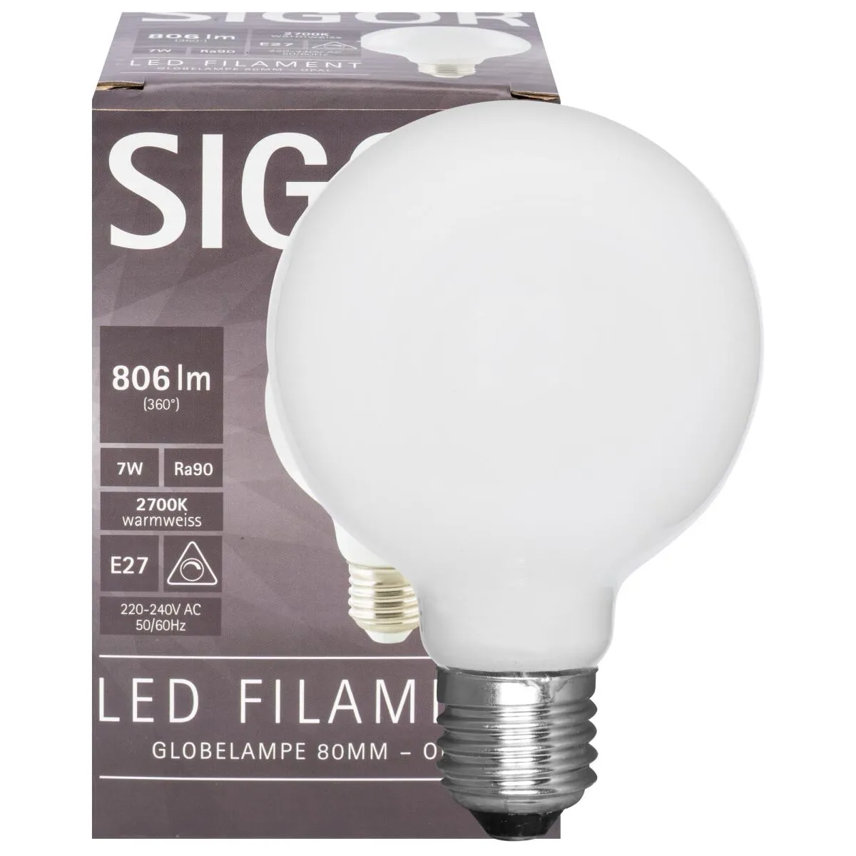 LED-Globelampe opal E27 806lm 7W 2700K dimmbar