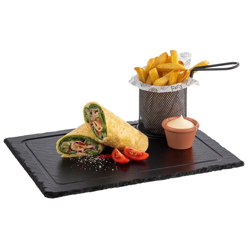 Naturschieferplatte mit Saftrille und Aussparung Ø 9,5 cm - 33 x 24 cm