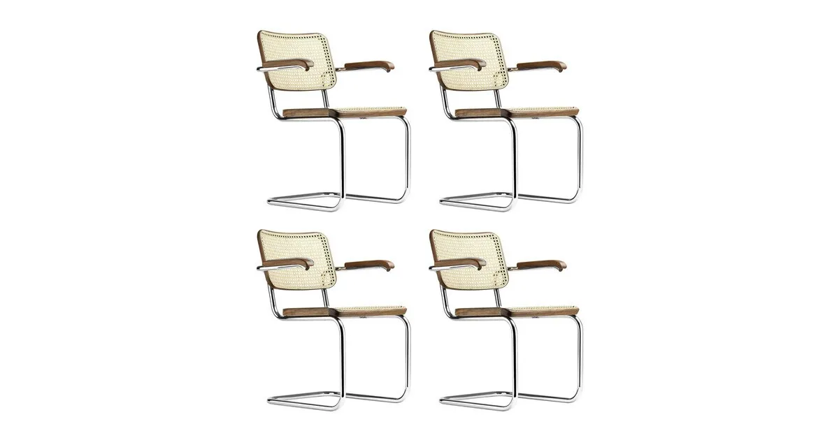 S 64 V Freischwinger Armlehnstuhl mit Rohrgeflecht 4er Set