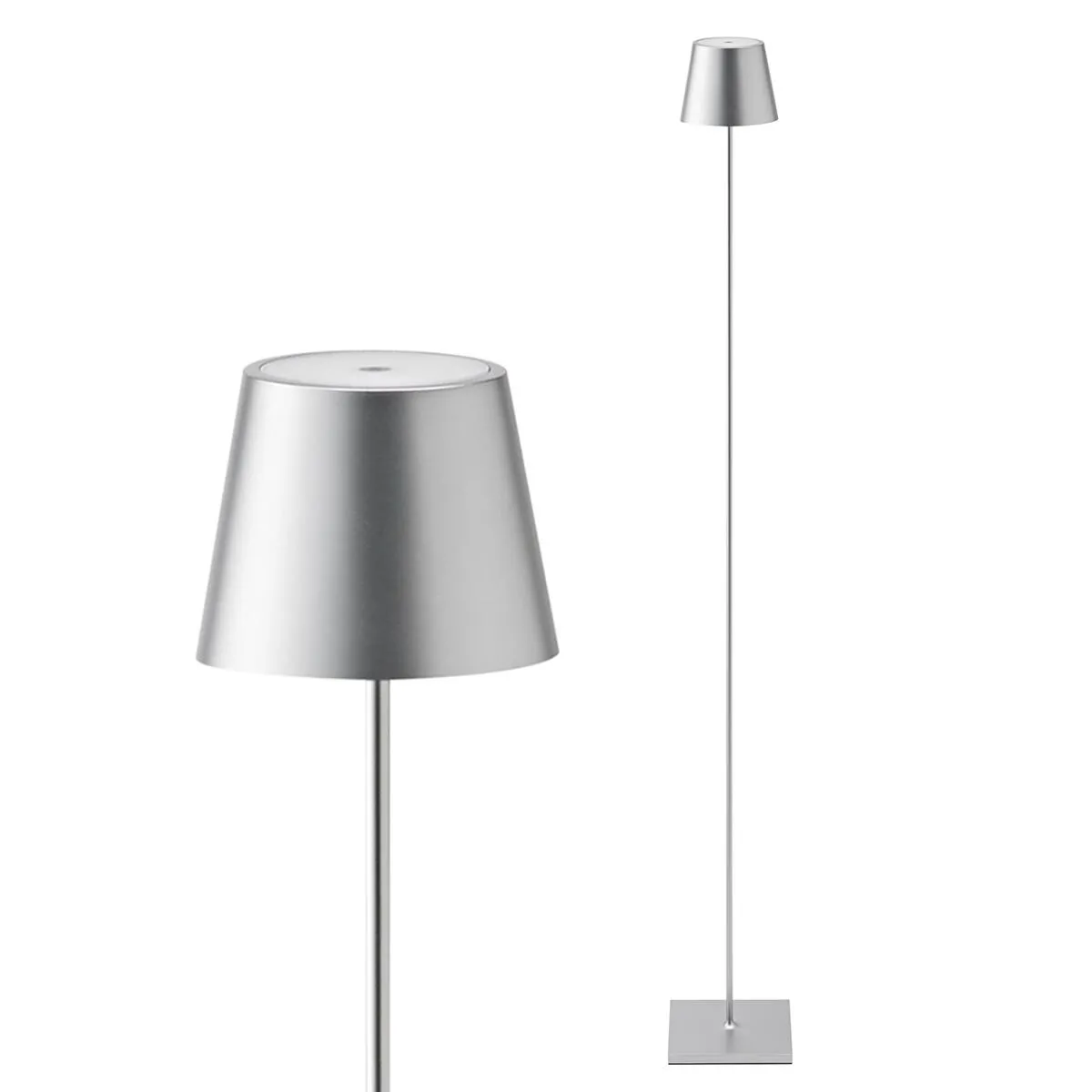 Nuindie LED Akku Stehleuchte Flex-Mood 2200K-2700K 180Lm in silber IP54 120 cm Höhe inkl. Easy Connect Ladekabel