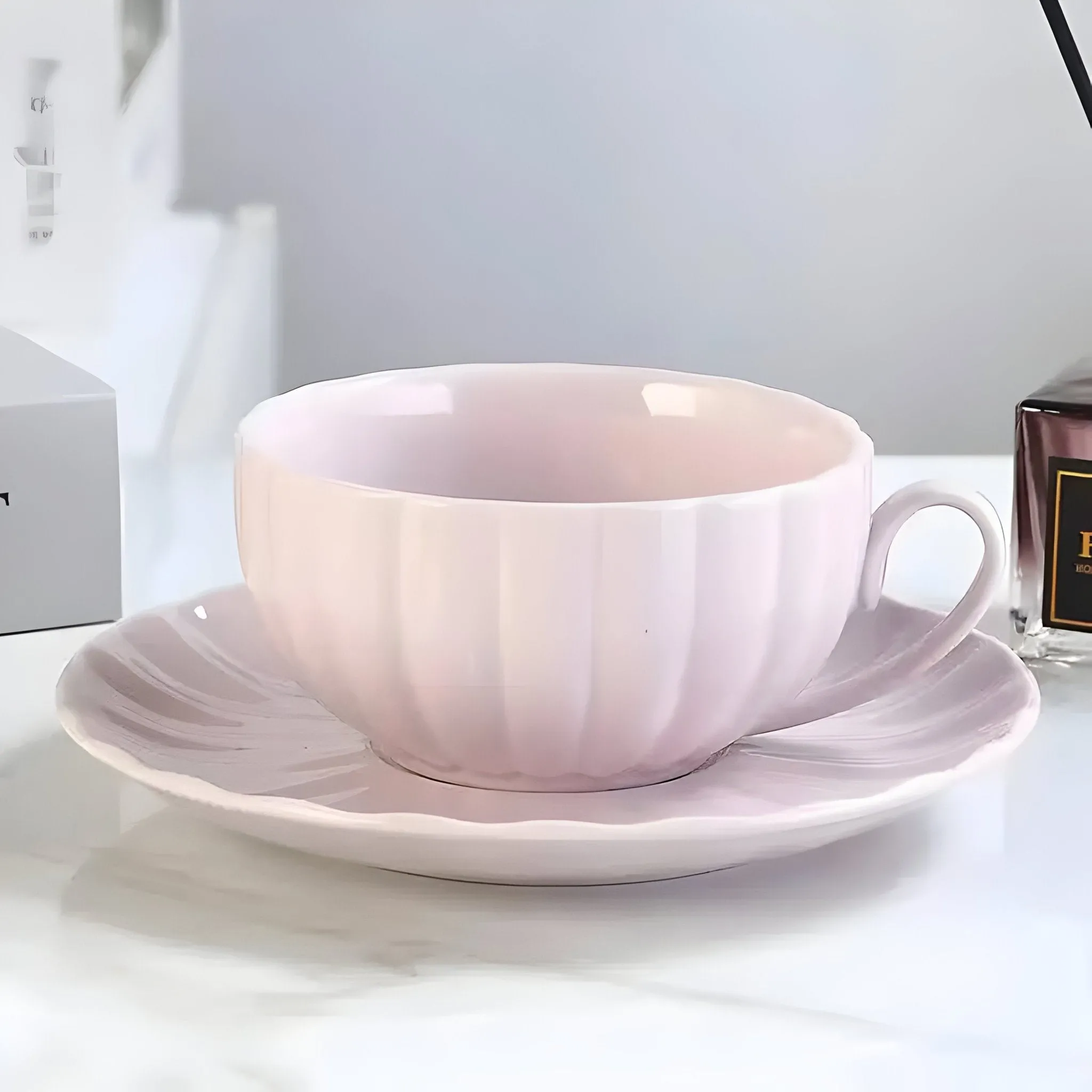 Pastellfarbiger Kürbis Kaffee Becher & Untertasse Set