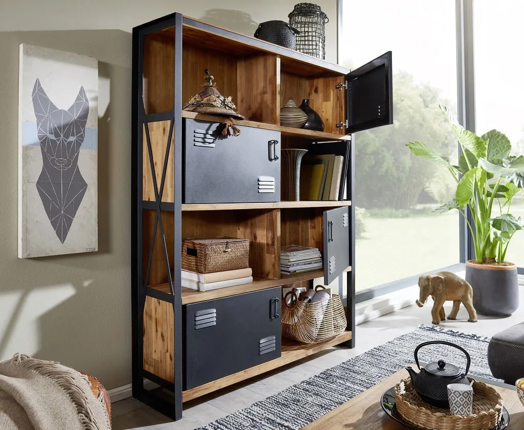 Standregal 140x180cm 'Montreux' Akazie & Metall schwarz