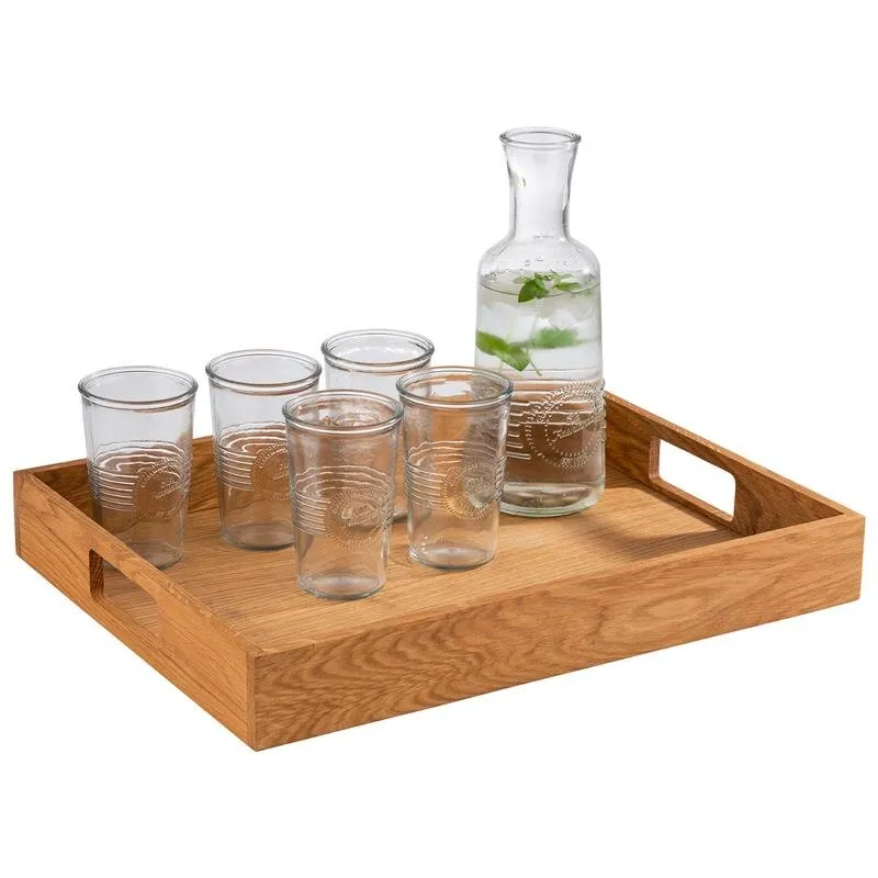 Serviertablett aus Eichenholz, 45 x 35 cm, H: 6 cm, mit 2 Griffmulden