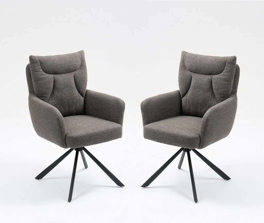 2er-Set Drehstuhl Esszimmerstuhl "Donald" Stoff braun & Metall schwarz