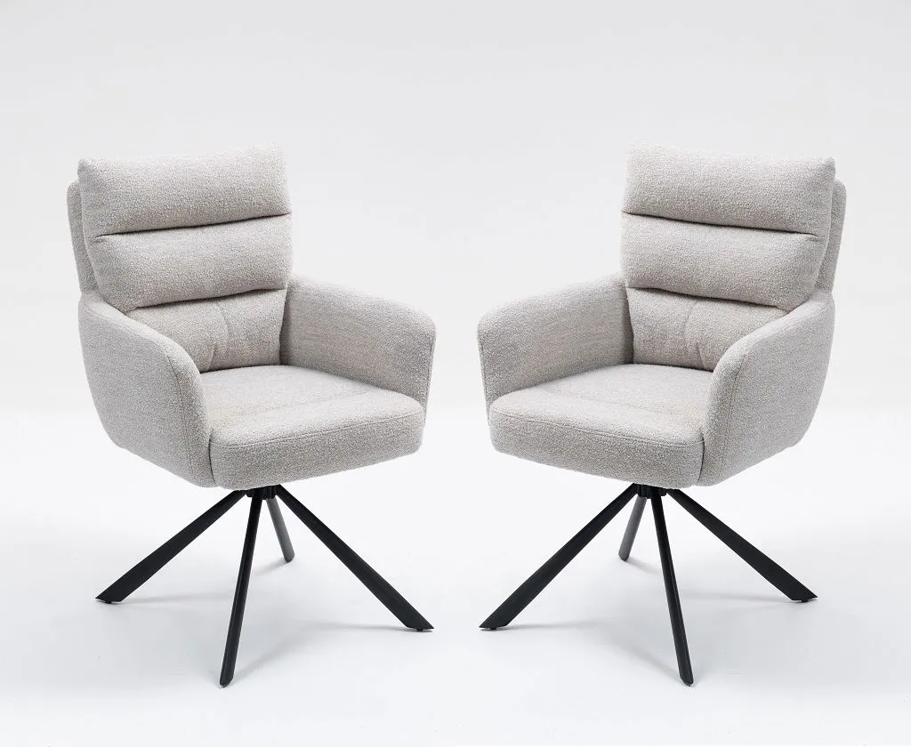 2er-Set Drehstuhl Esszimmerstuhl "Kamala" Stoff taupe & Metall schwarz