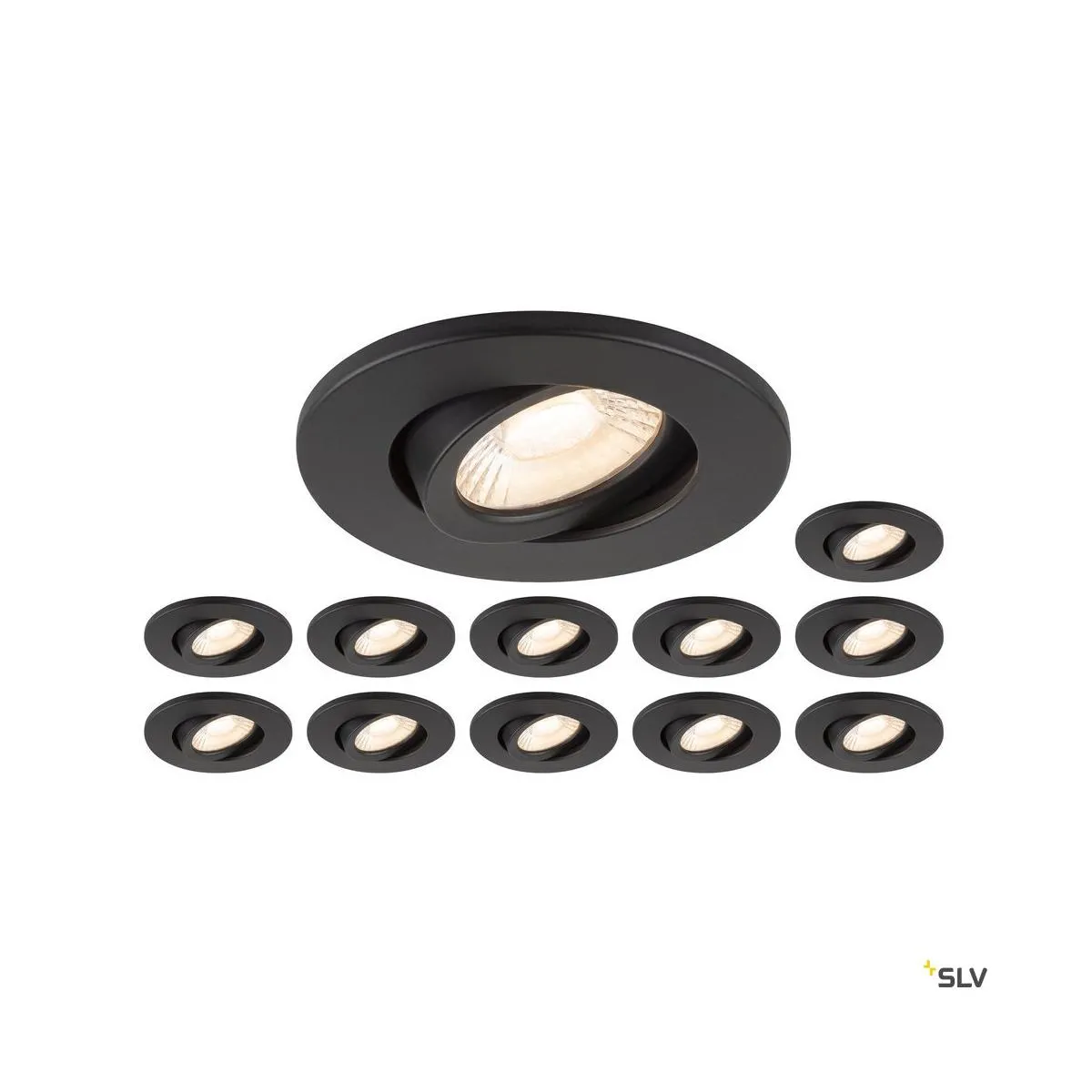 Set bestehend aus 12x 1007090 UNIVERSAL DOWNLIGHT MOVE PHASE, IP20 38° und 1007091 UNIVERSAL DOWNLIGHT cover IP20 schwarz R