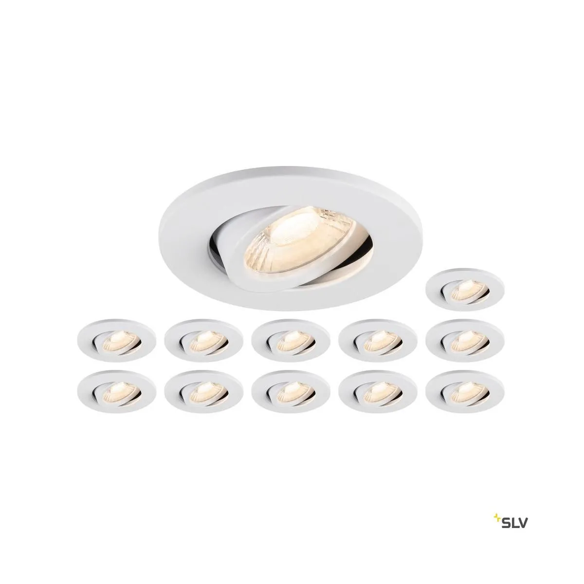 Set bestehend aus 12x 1007090 UNIVERSAL DOWNLIGHT MOVE PHASE, IP20 38° und 1007092 UNIVERSAL DOWNLIGHT cover IP20 weiß