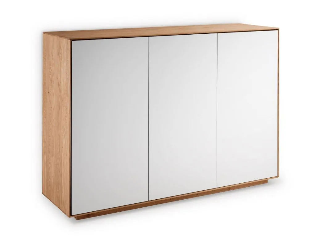 Sideboard 119x84cm "Trentino" Wildeiche & Glas weiß 3 Türen