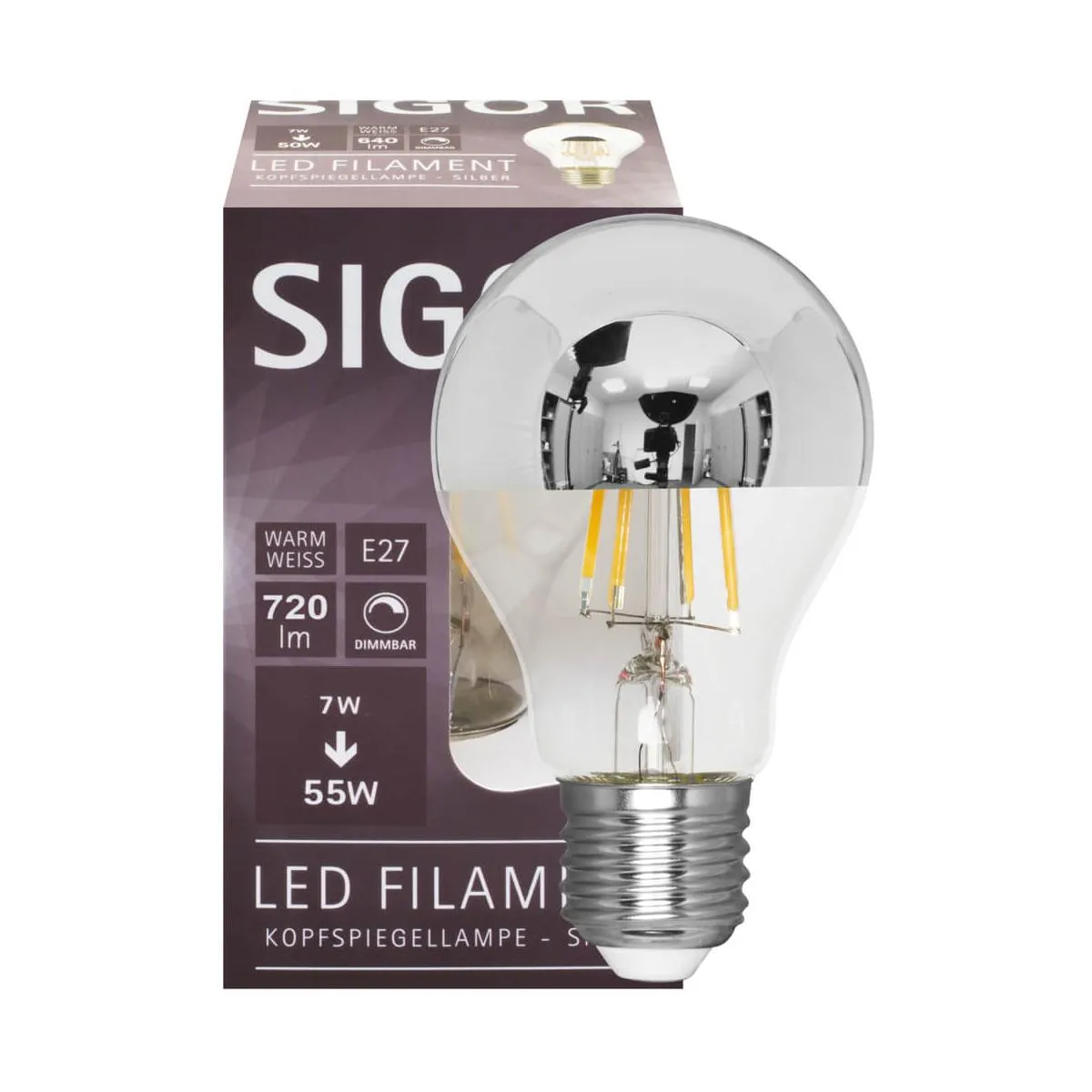 Sigor E27 LED Kopfspiegellampe 7W 720lm 2700K dimmbar