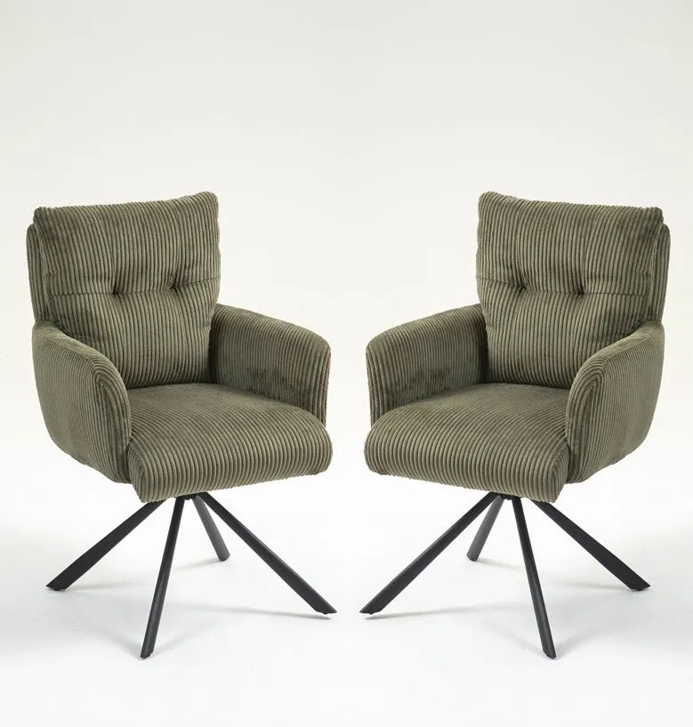 2er-Set Drehstuhl Esszimmerstuhl "Oana" Stoff oliv & Metall schwarz