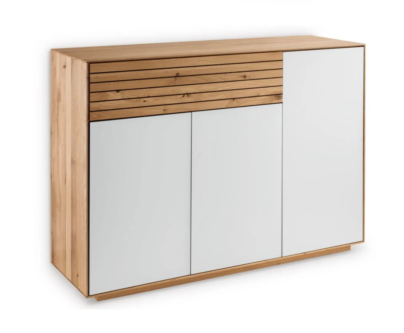 Sideboard 119x84cm "Trentino" Wildeiche & Glas weiß 3 Türen/1 SK