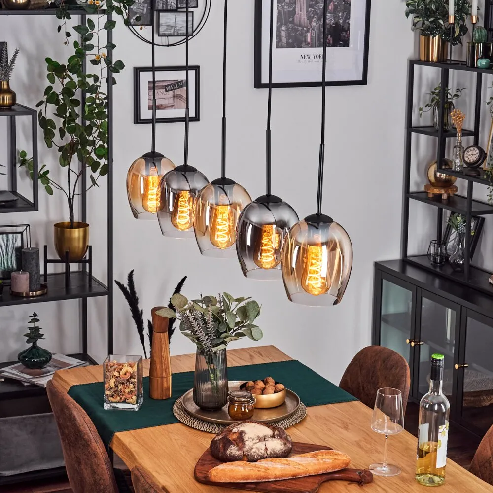 Vevino Pendelleuchte Glas 15cm Bernsteinfarben, Klar, Rauchfarben, 5-flammig H3782897