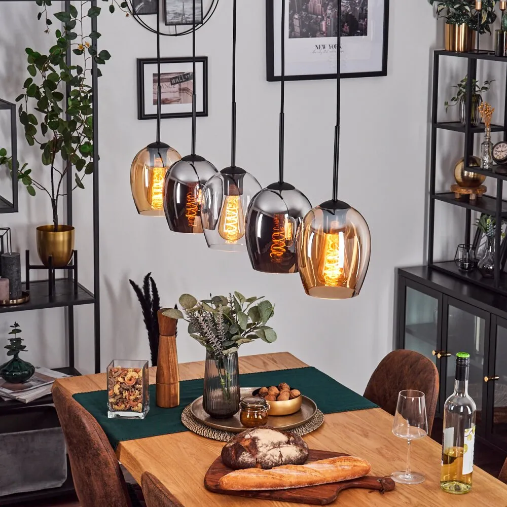 Vevino Pendelleuchte Glas 15cm Schwarz, 5-flammig H3783863