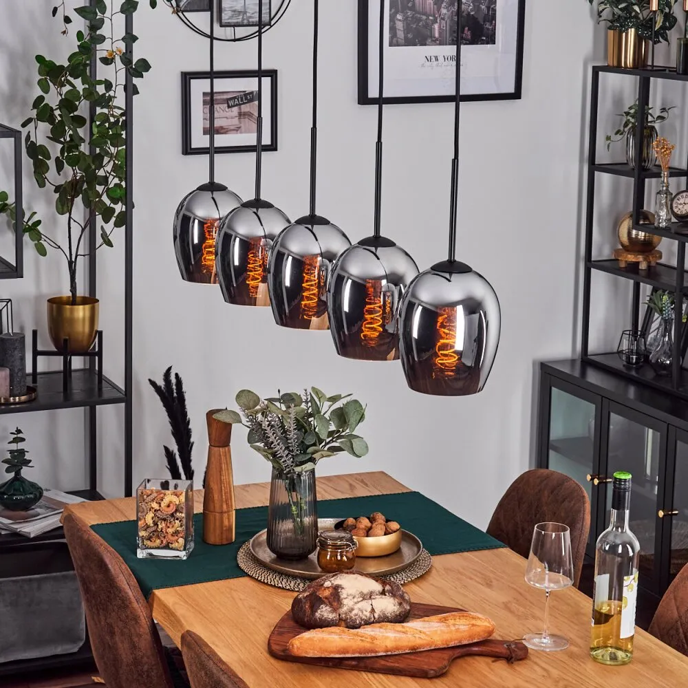 Vevino Pendelleuchte Glas 15cm Schwarz, 5-flammig H3783887