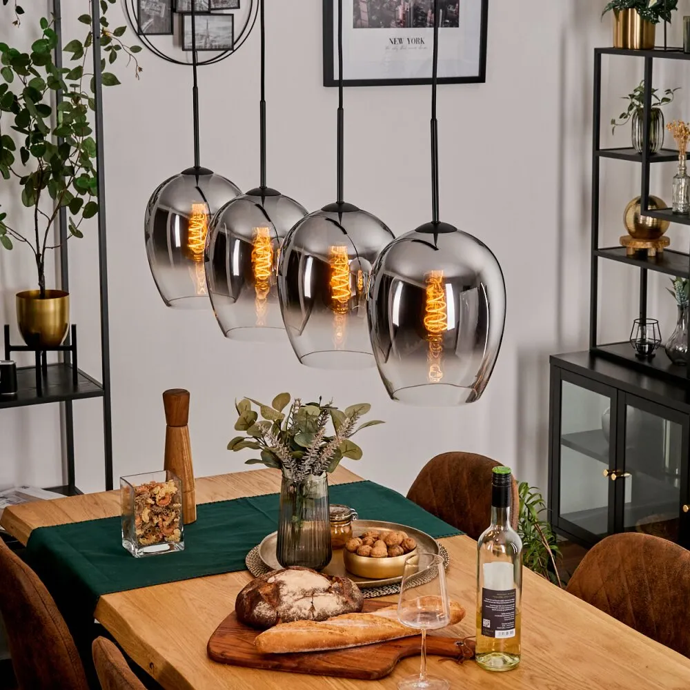 Vevino Pendelleuchte Glas 20cm Chrom, Klar, 4-flammig H3785065