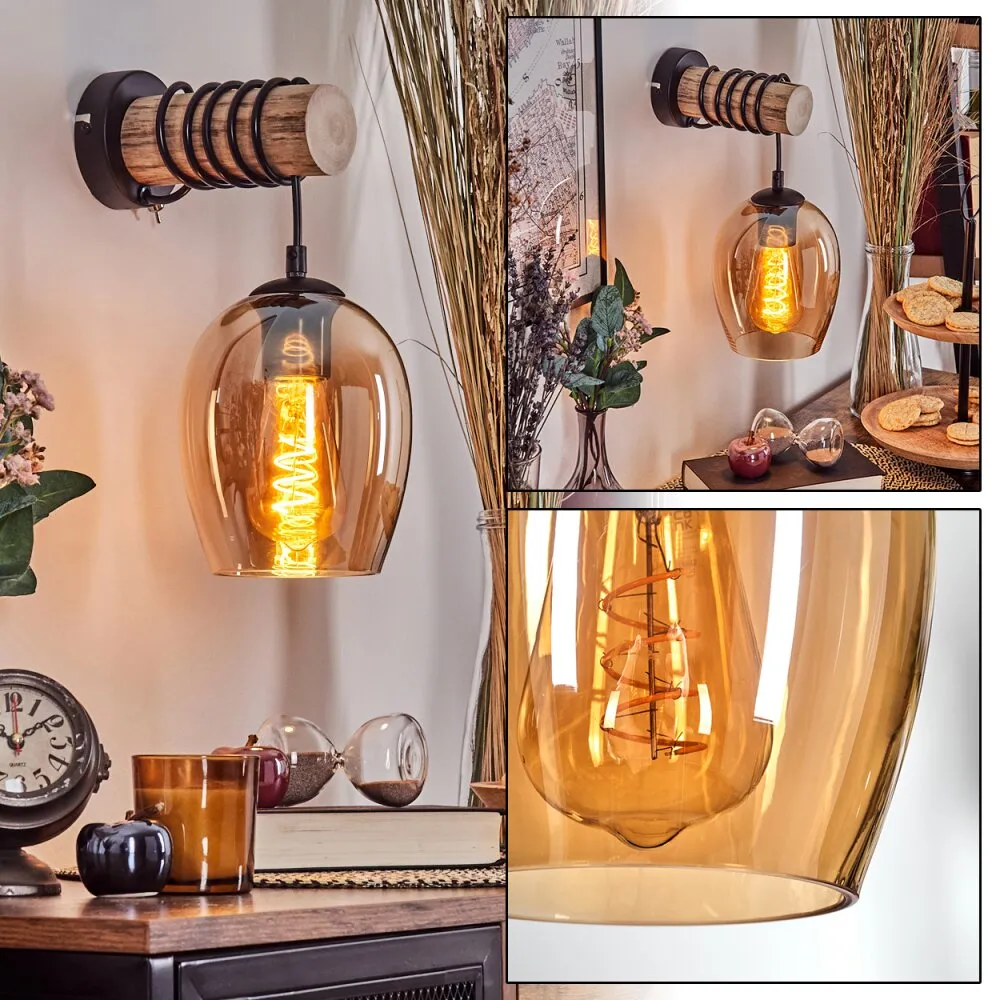 Vevino Wandleuchte Glas 15 cm Naturfarben, Schwarz, 1-flammig H3796221