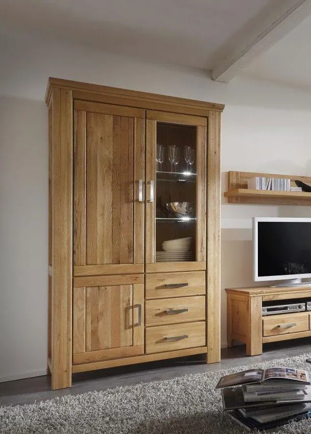 Vitrine 115x210cm "Bornholm" Wildeiche geölt & gewachst 3 SK