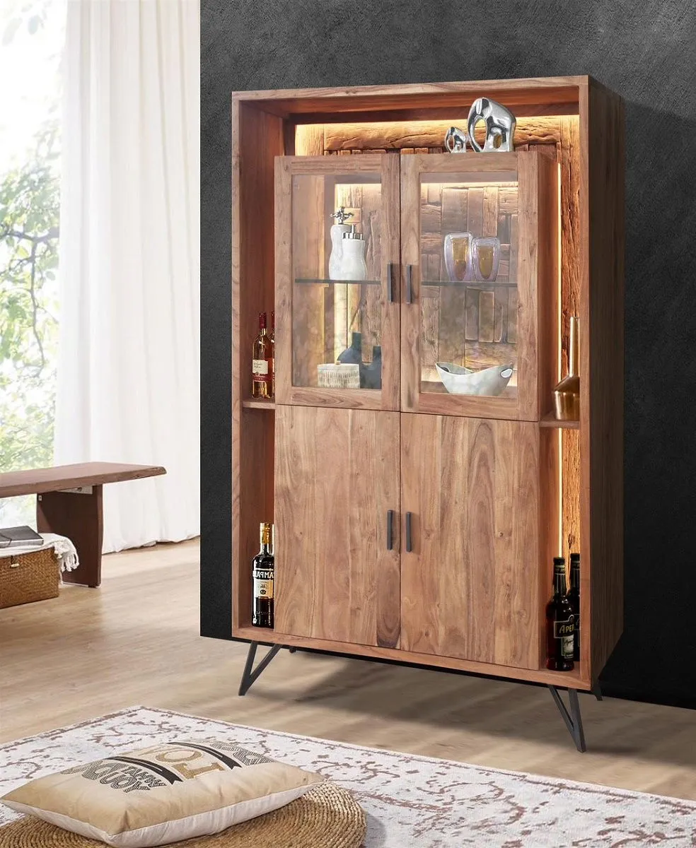 Vitrine inkl.Beleuchtung 115x195cm 'Hunter' Akazie massiv