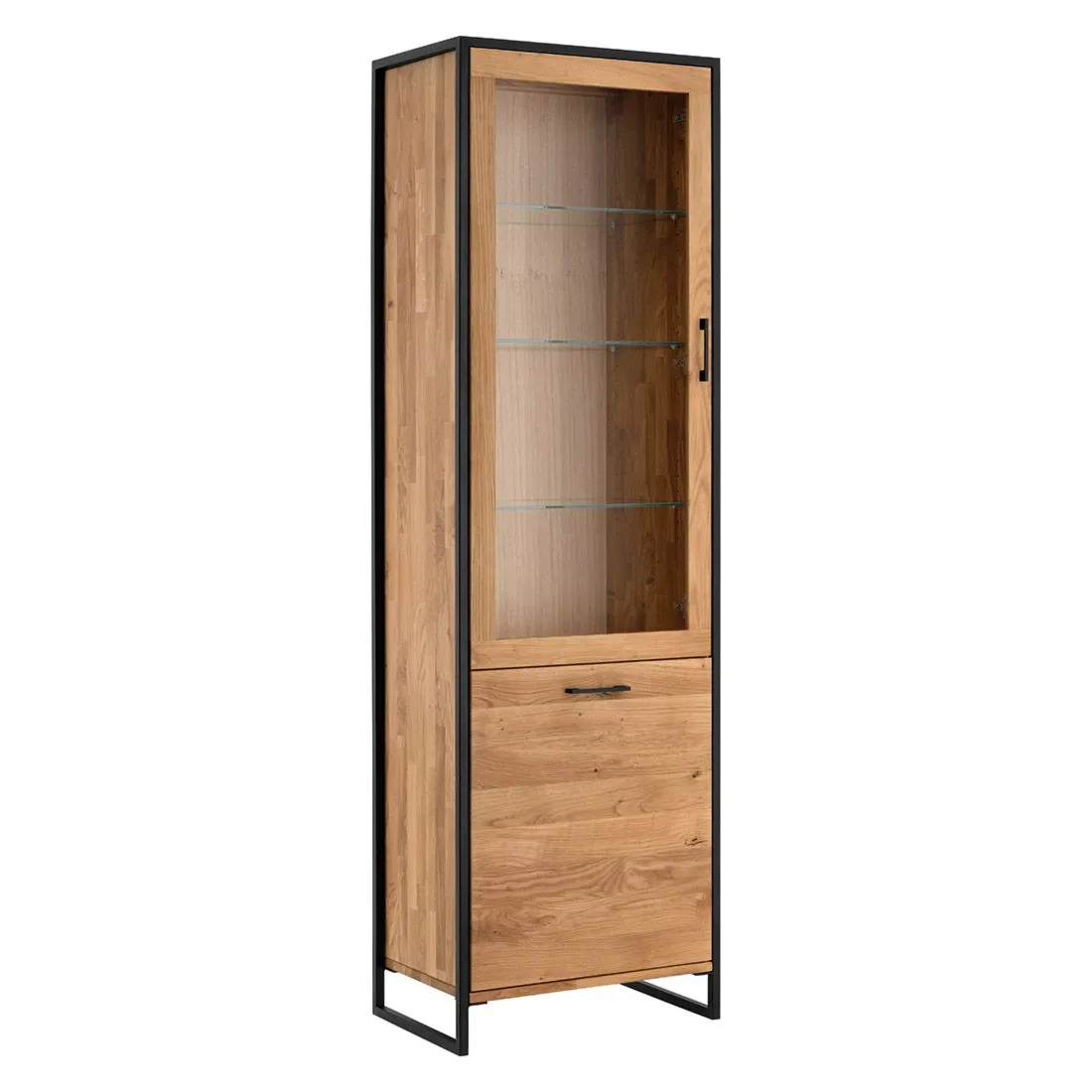 Vitrine 60x197cm "Dublin" Wildeiche & Eisen schwarz Rechtsanschlag