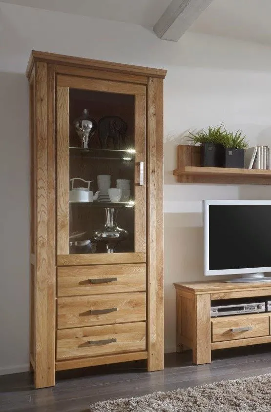 Vitrine 83x210cm "Bornholm" Wildeiche geölt & gewachst 3 SK