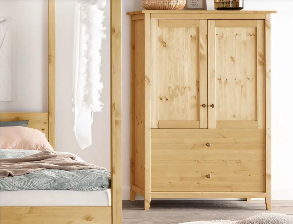 Wäscheschrank Kiefer laugenfarbig oder weiß 'Jana' 101x150cm Kiefer laugenfarbig