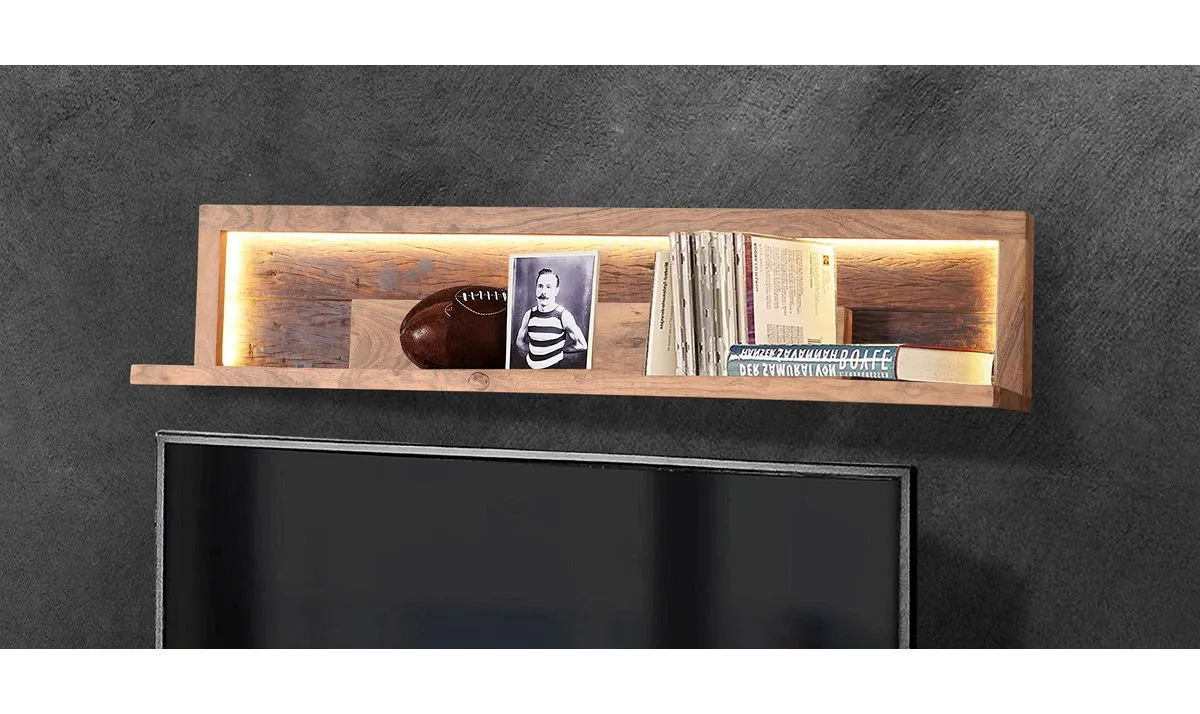 Wandregal inkl.Beleuchtung 118cm 'Hunter' Akazie massiv