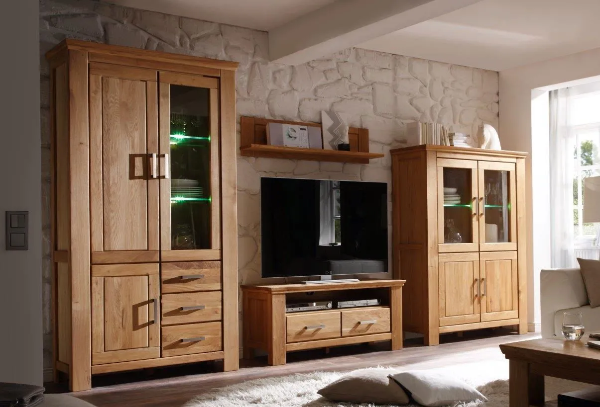 Wohnwand I inkl. Beleuchtung "Bornholm" Wildeiche geölt & gewachst