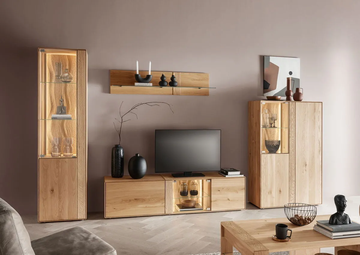 Wohnwand I inkl. Beleuchtung "Kingston" Wildeiche massiv