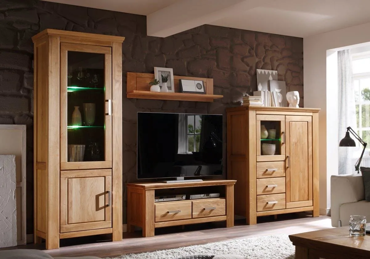 Wohnwand II inkl. Beleuchtung "Bornholm" Wildeiche geölt & gewachst