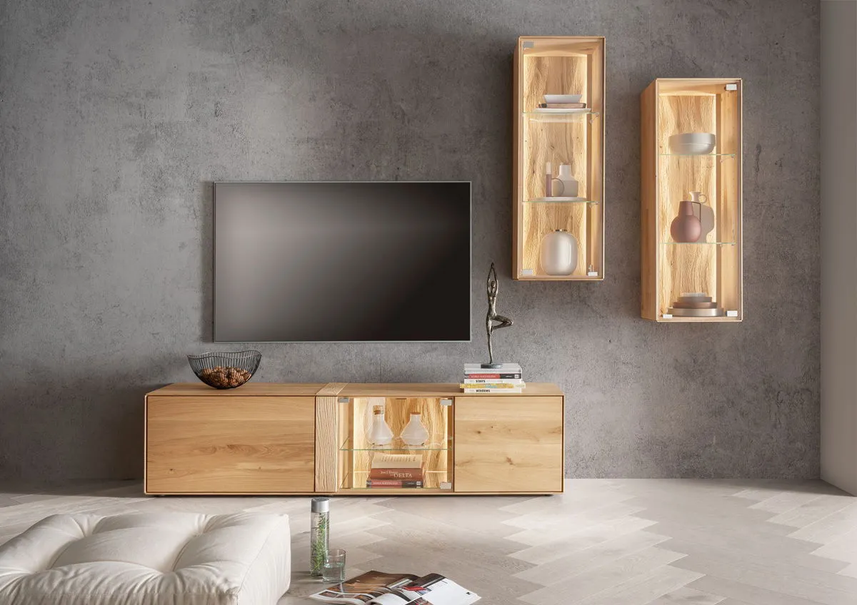 Wohnwand II inkl. Beleuchtung "Kingston" Wildeiche massiv