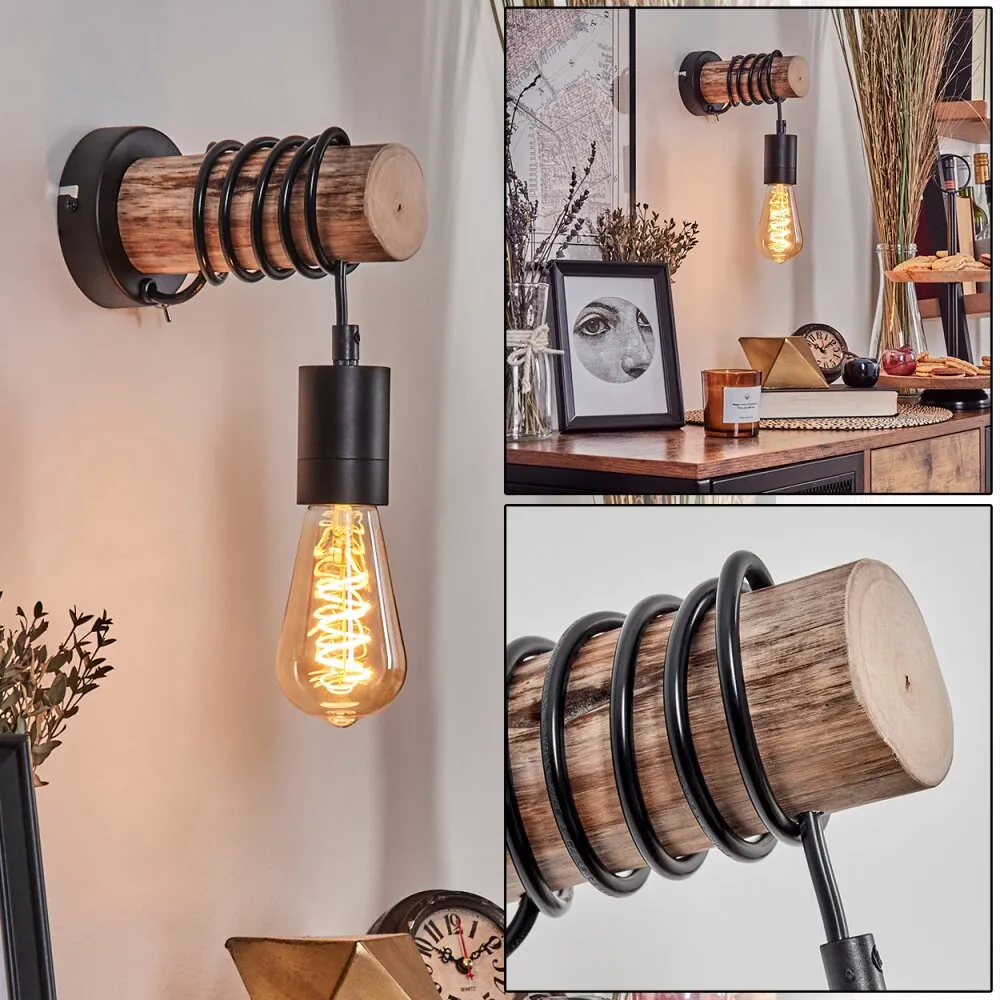 Yaak Wandleuchte Naturfarben, Schwarz, 1-flammig H3704257