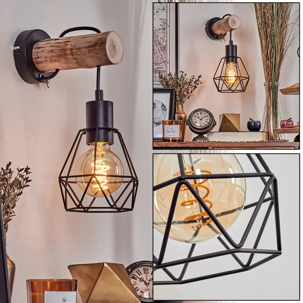 Yaak Wandleuchte Naturfarben, Schwarz, 1-flammig H3757864