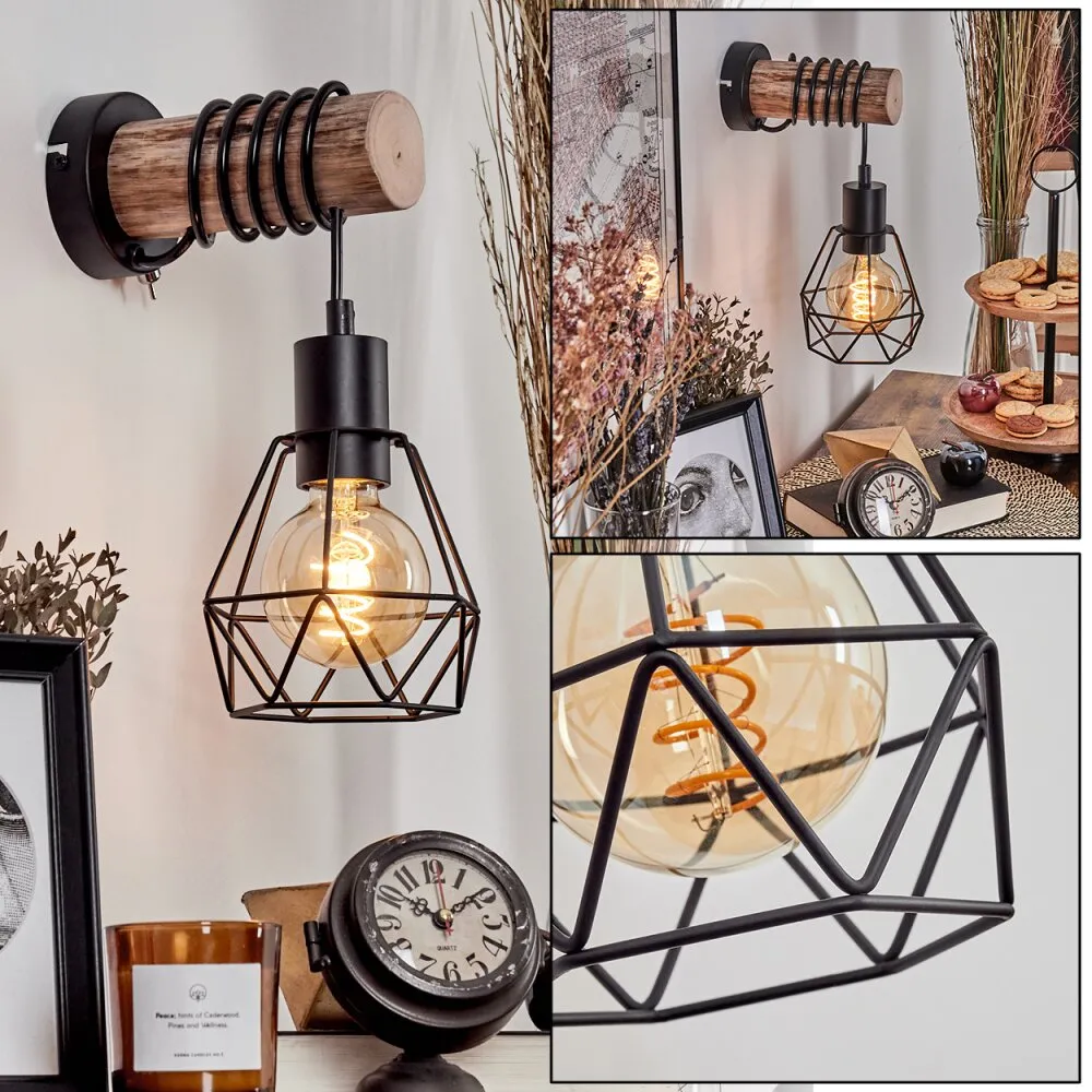 Yaak Wandleuchte Naturfarben, Schwarz, 1-flammig H3758410