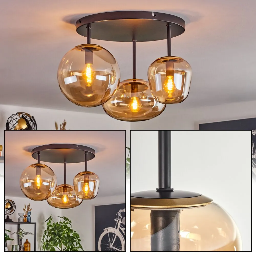 Zernez Deckenleuchte Glas 19,5 cm 22 cm 14 cm Schwarz, 3-flammig H3796160